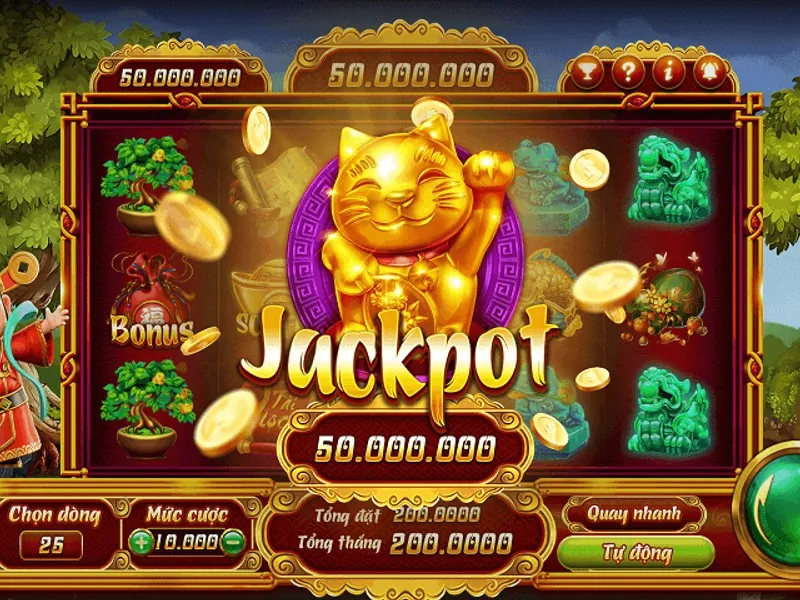 Máy đánh bạc Slots với biểu tượng may mắn và tiền vàng tại Betvisa