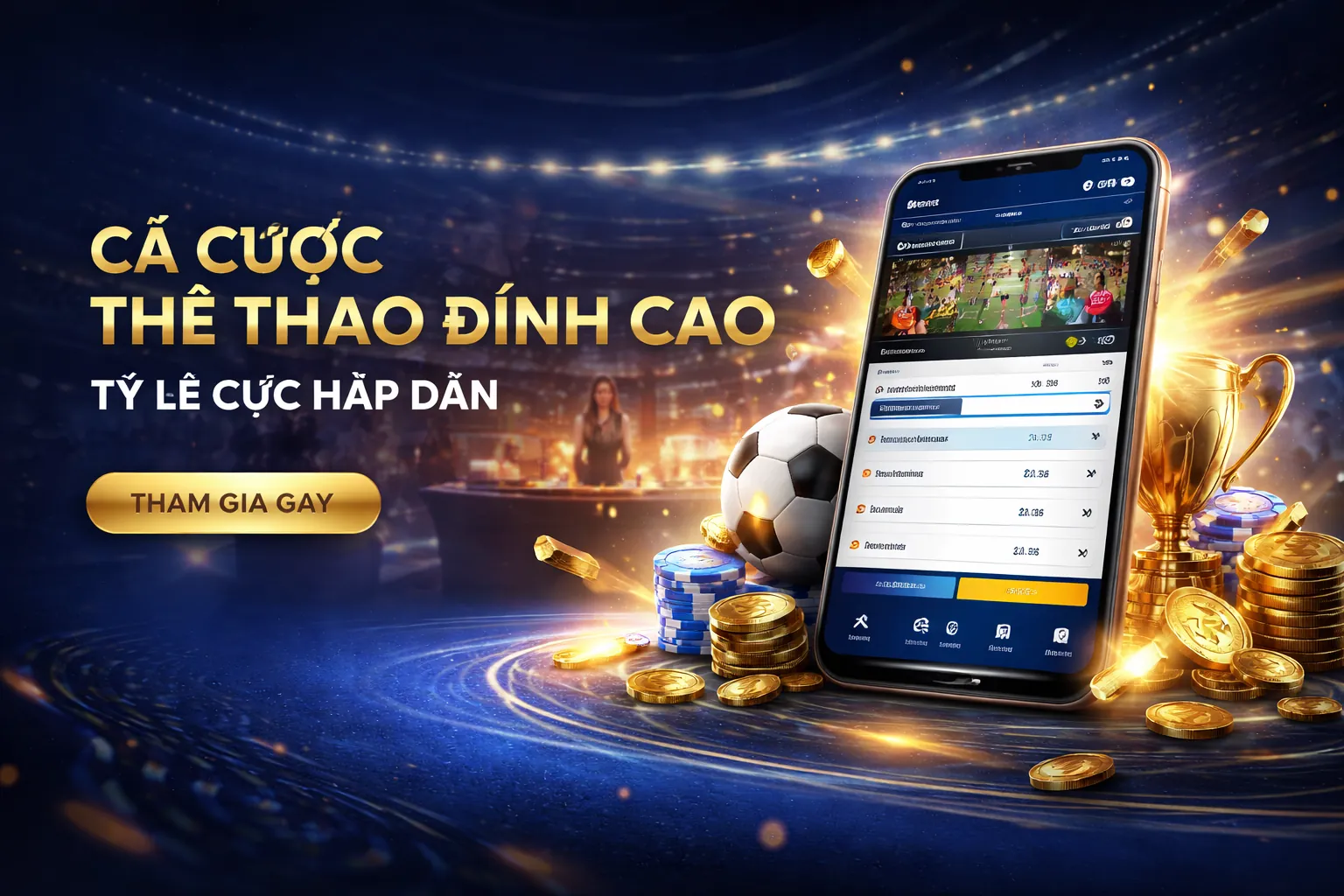 Hình ảnh sân vận động thể thao với ánh đèn rực rỡ tượng trưng cho cá cược thể thao cơ bản